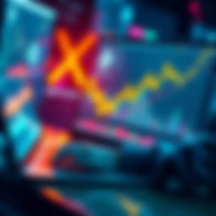 A chart showing rising trends for XRP with a trader analyzing data on a laptop.
