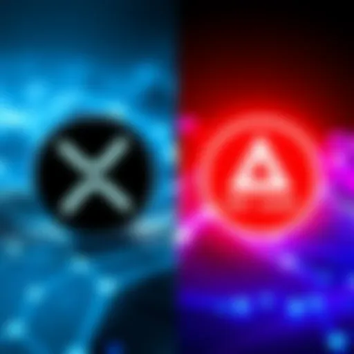A visual comparison of XRP and Algorand, showcasing their logos with emphasis on payment efficiency and technology features.