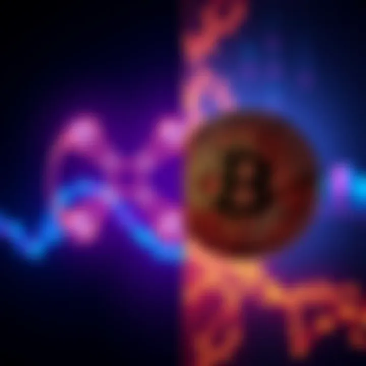 A visual comparison of XRP and Bitcoin, showing their logos and symbols with contrasting colors, representing their different use cases, on a split screen.