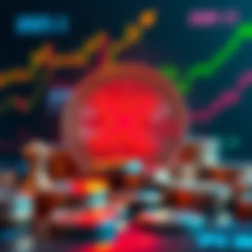 A visual representation of XRP cryptocurrency with coins and charts indicating growth and skepticism among investors