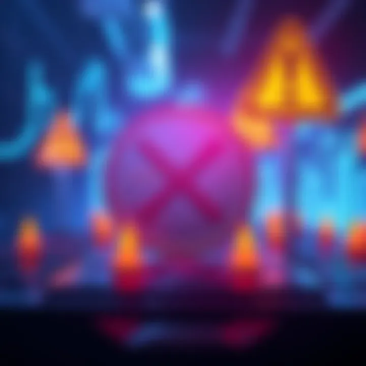 A visual representation of XRP, depicting its logo with caution signs in a digital setting, symbolizing potential risks in the crypto market.