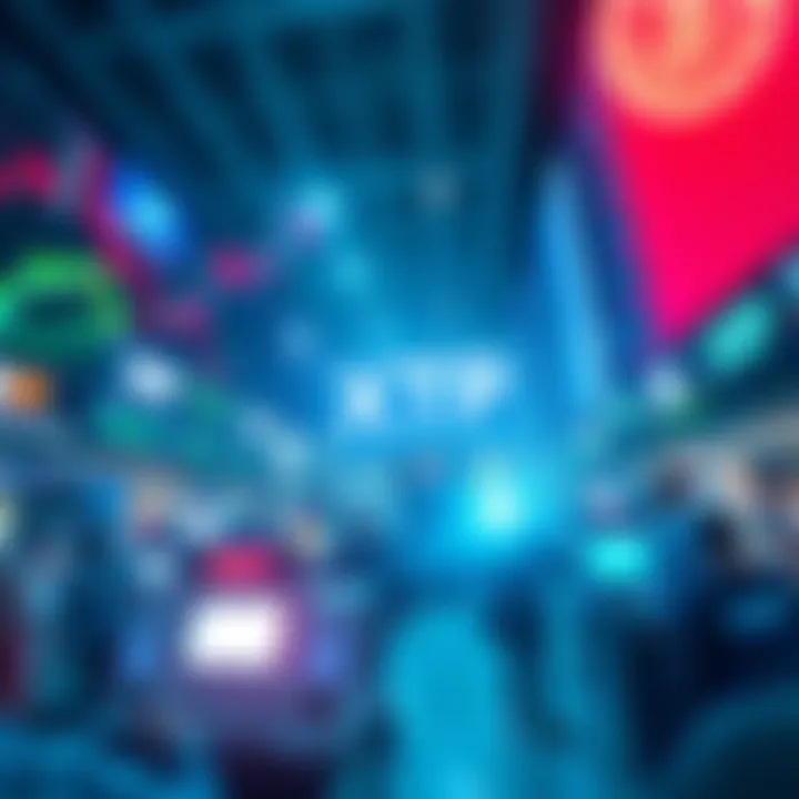 A bustling financial market scene with charts showing XRP gains and traders celebrating the launch of the XRPR ETF