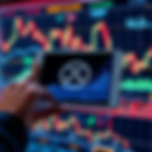 A person holding a digital tablet showing XRP logo with financial charts and graphs in the background, symbolizing the future of finance.
