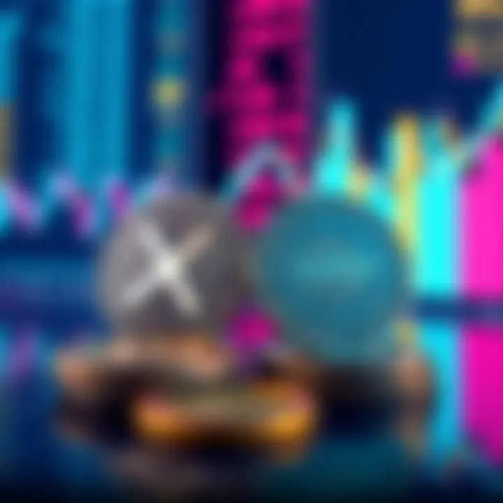 Visual representation of XRP and RLUSD tokens with a backdrop of financial charts, depicting institutional interest in cryptocurrency