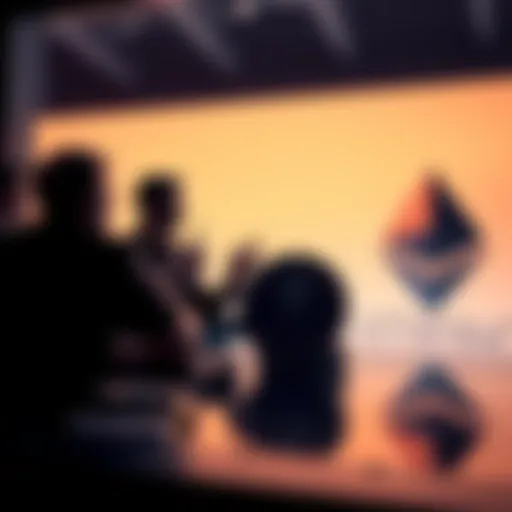 XRP supporters debating the impact of RLUSD transactions on Ethereum, with XRP coins and Ethereum logo in the background.