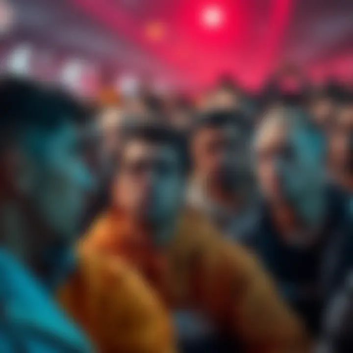 Crowd of people discussing XRP, some looking frustrated while others are firm in their beliefs