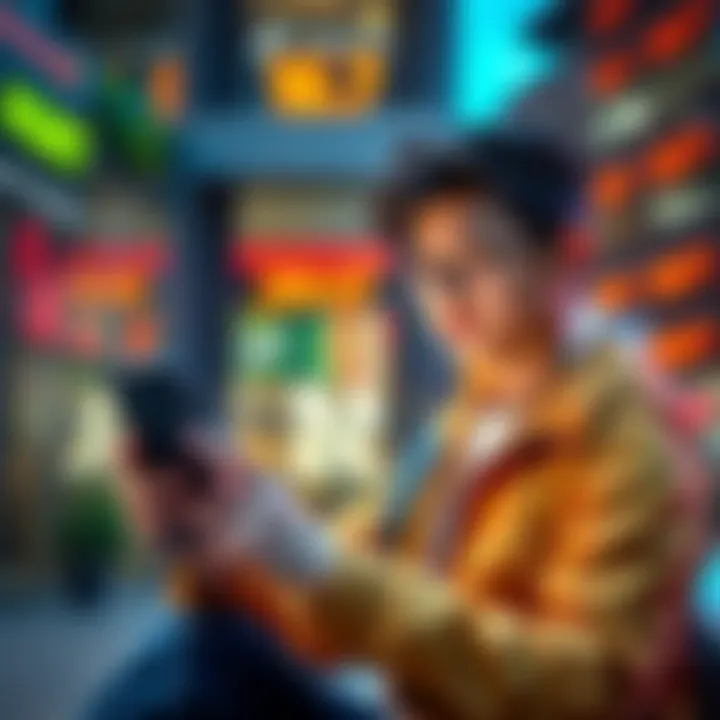 An 18-year-old looking at investment options, holding a smartphone with stock charts displayed